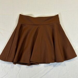 Twinth Brown Skater Skirt Womens Small Mini Flared Stretch Solid A-Line